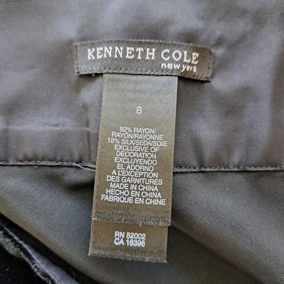 Kenneth Cole Black Velvet Fringe Midi Skirt Size 8 Dance Dressy Artsy Faux Wrap - Picture 6 of 9